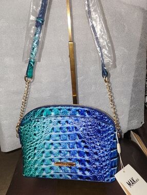 Mak Nwt  Blue Green Croc-Embossed Vegan Leather Crossbody Bag Brahmin LIKE